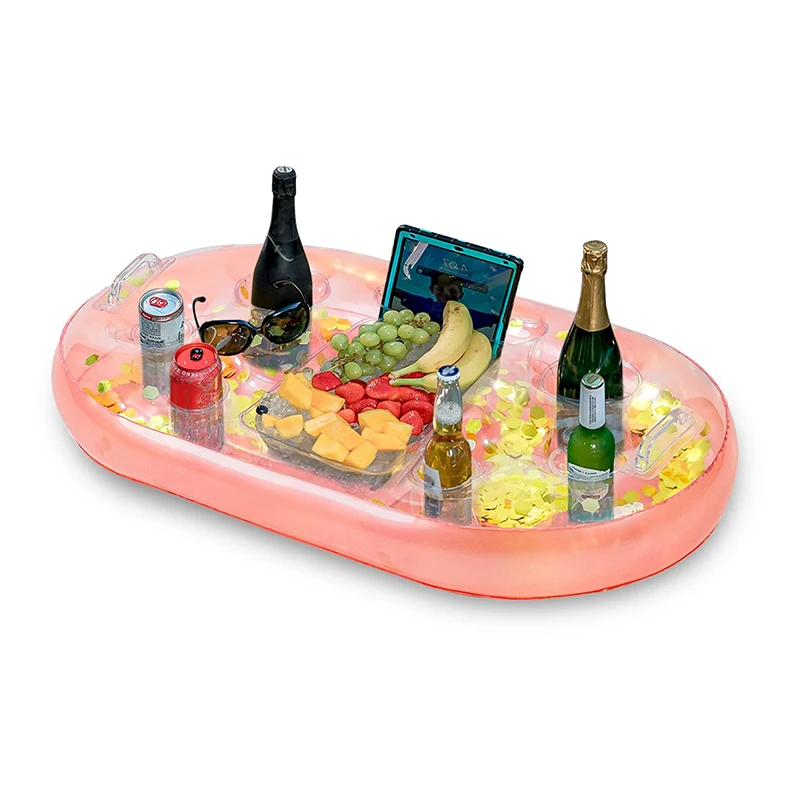 Inflatable Floating Cooler Drink Holder with Sparkly Confetti Pool Float 8 Holders Serving Bar for Beach Lake Hot Tub Jacuzzi