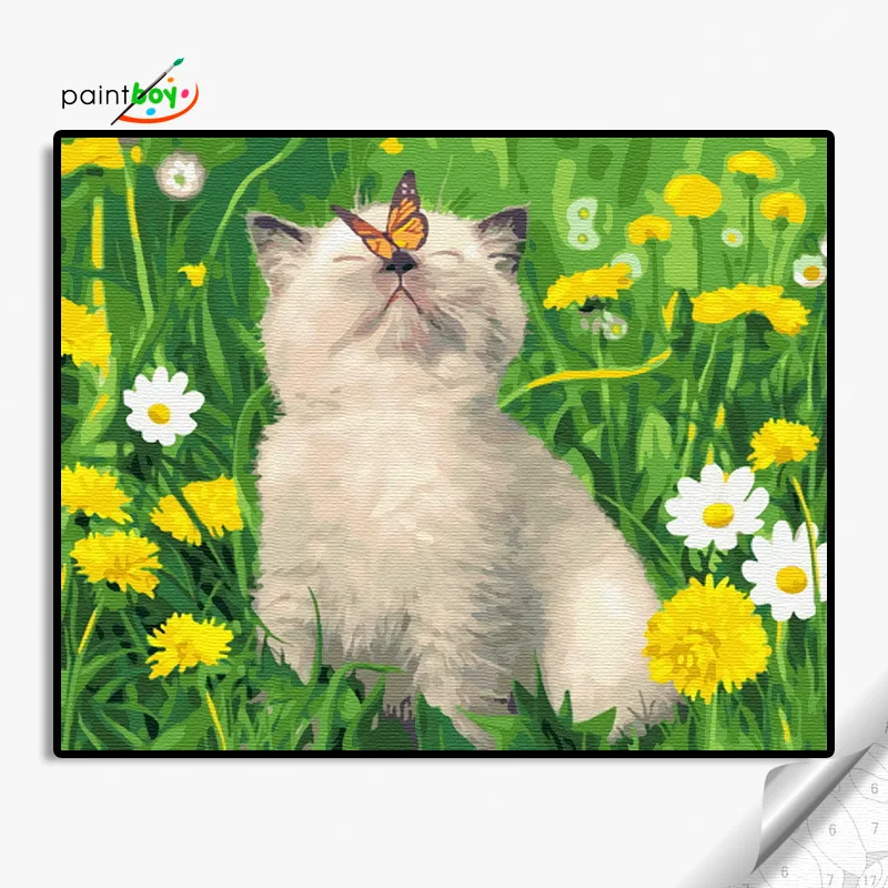 GX36566-40*50  oil painting by number Cats or dogs play with butterflies customizable wholesale