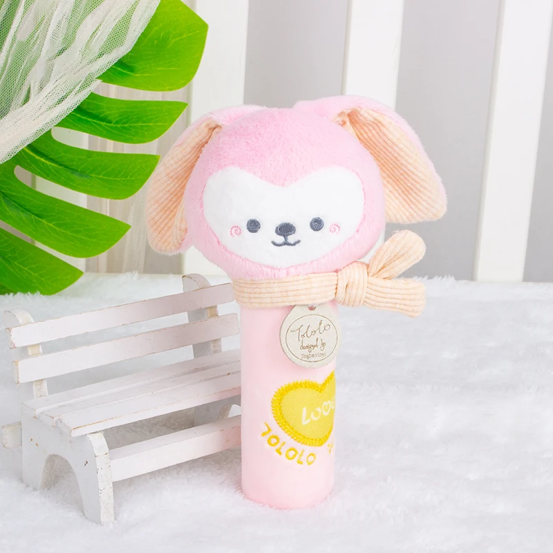 Wholesale cartoon baby animal rattle toys plush hand rattle BB stick on sale