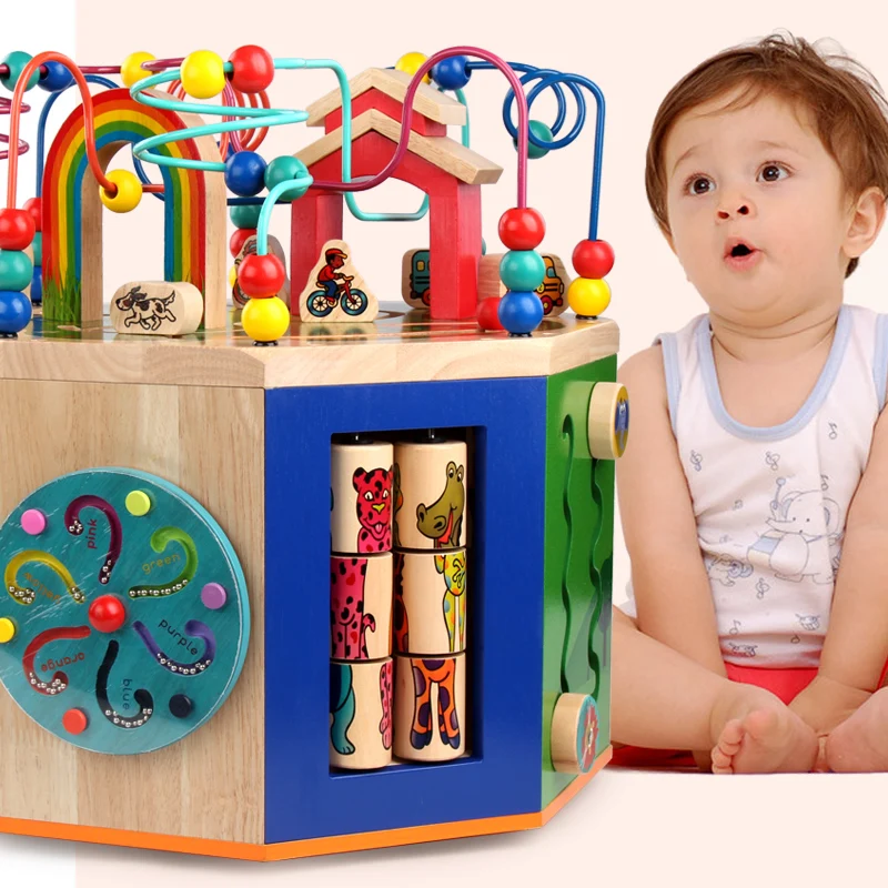 New Design High Grade Multi Function 8 Sides Educational Musical Busy Board Box Early Learning Toys Bead Maze Activity Cube