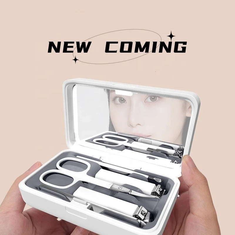 New Arrival Eco-friendly Glass Nail File Earpick Beauty Scissor 5 In 1 Nail Clipper Set With Mirror