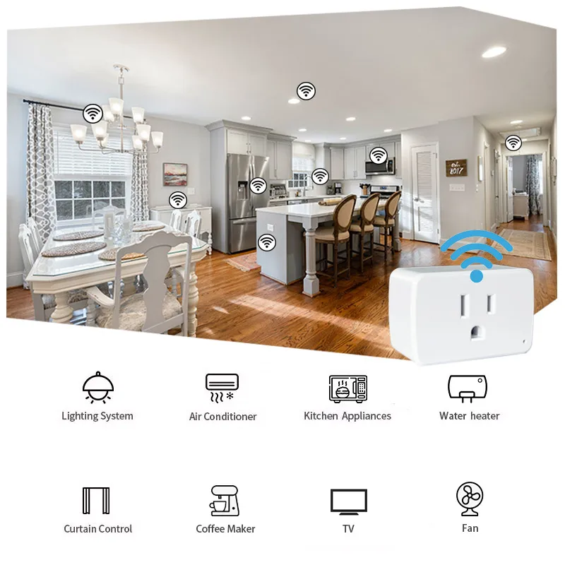 US 13 amp multifunction universal power three pin smart home flat connectable wifi timer electric plug