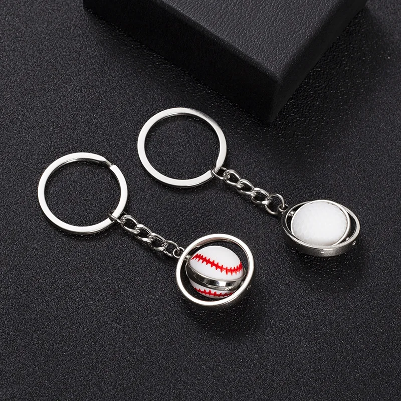 Custom Logo Metal Keychain Small Zinc Alloy Ball with Spin Basketball Football Golf Baseball Soccer Features Gift