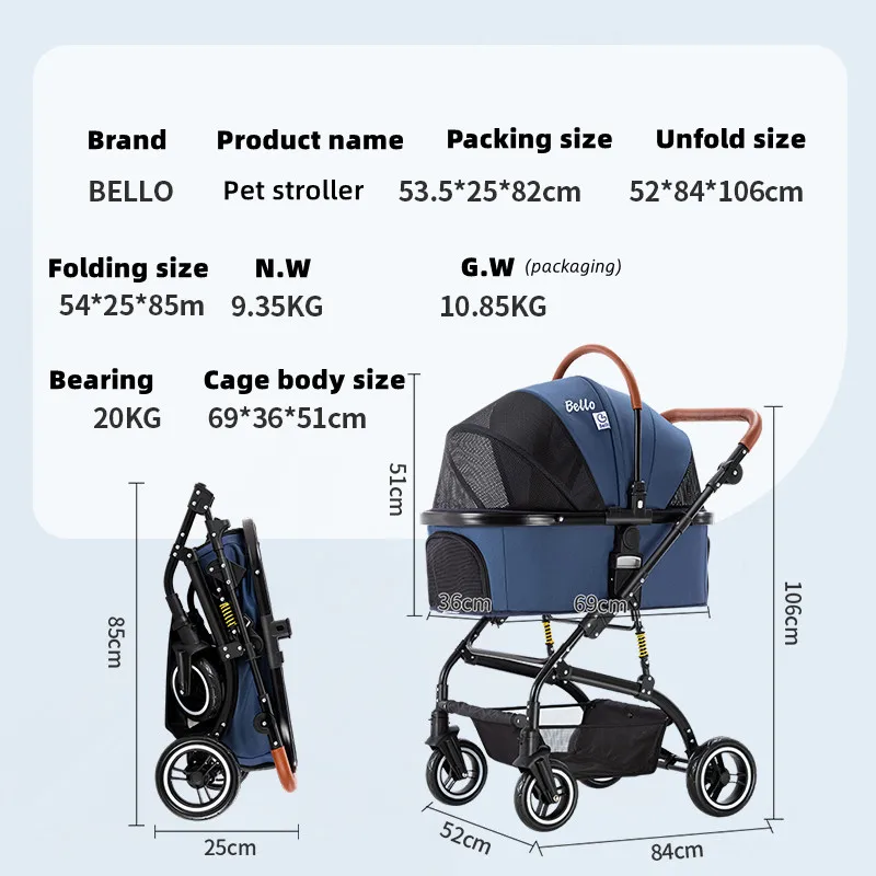 Bello Pet Strollers Outgoing Manufacture Pet Stroller Dog Traveling Stroller for Dogs to Car Trunk