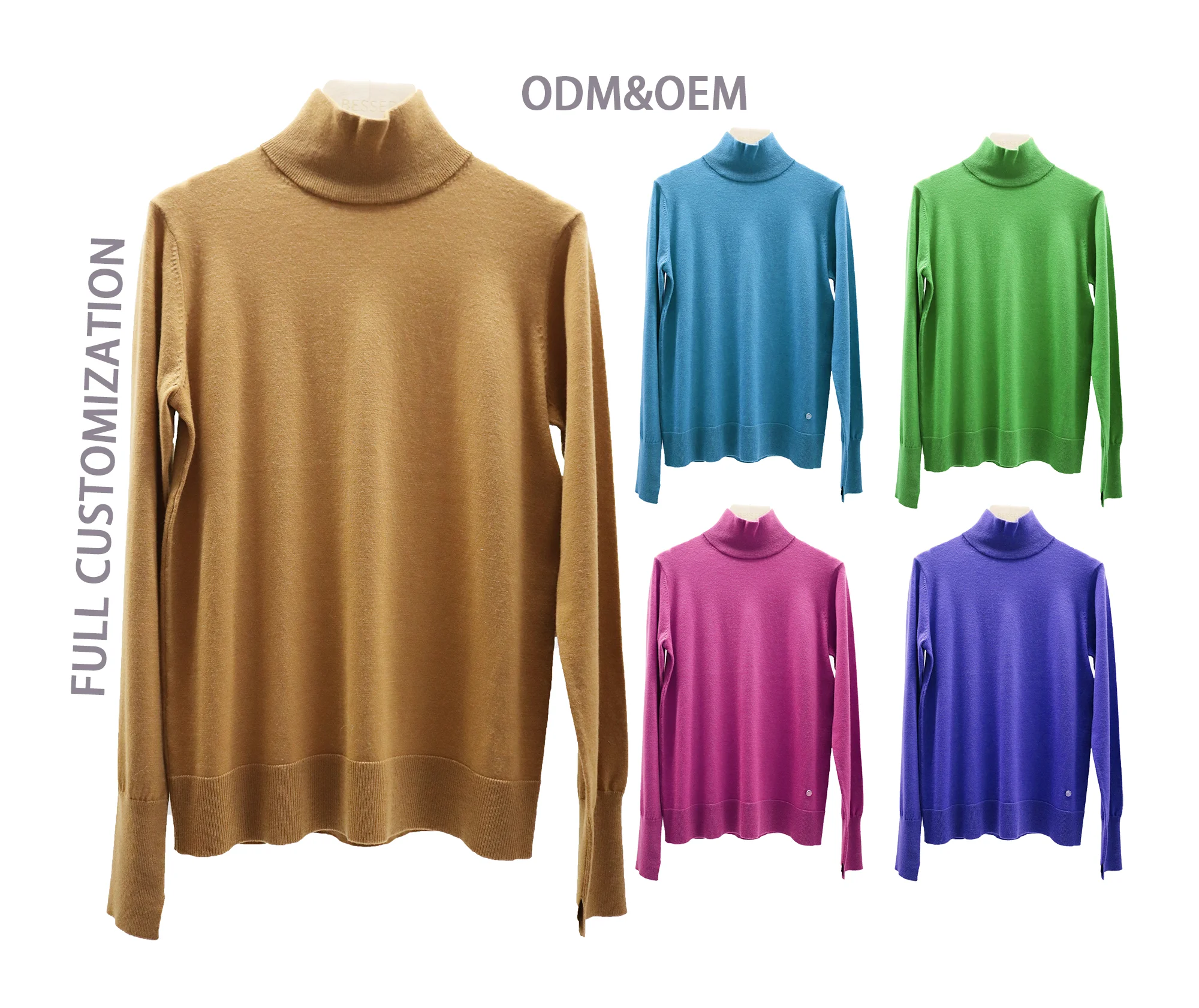 Wholesale 12GG high collar neck backing100% long sleeve wool sweaters woolen sweater for women