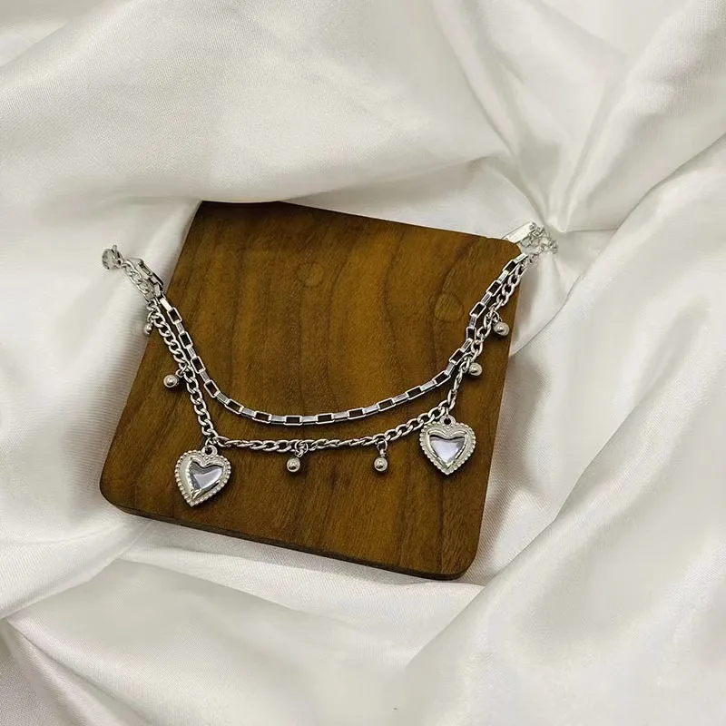 Fashion double stainless steel bracelet Gold heart-shaped laminated titanium steel bracelet male and female charm braceletgifts