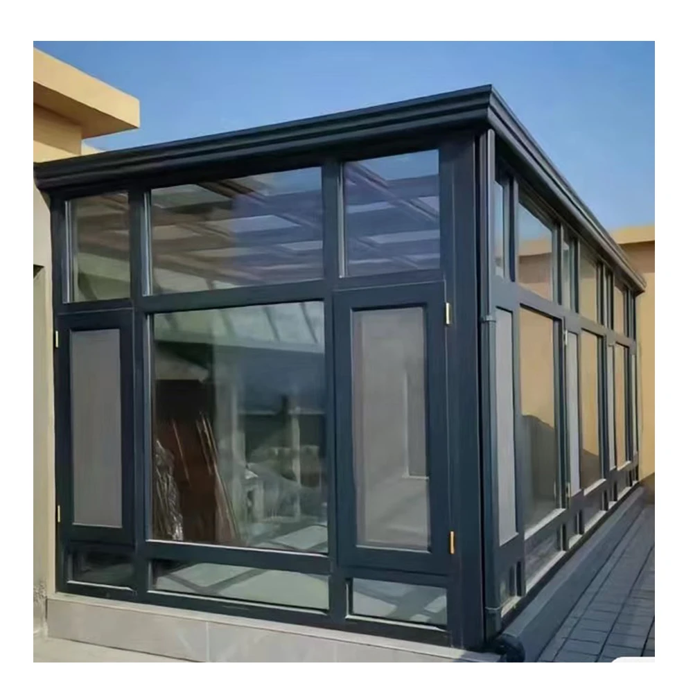 sunlight Room Aluminum Glass Conservatory Outdoor Sun Room Glass House with Skylight Roof windows