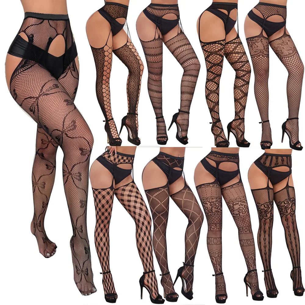 Sfyb573 Open crotch suspenders stockings sexy pantyhose female dance tights leg wear spicy girls fishnet garter stockings