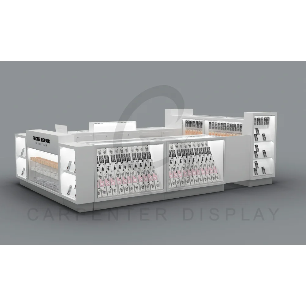 Custom cheap price golden aluminum Phone Kiosk interior Design Indoor showroom frame black panel glass tower display case