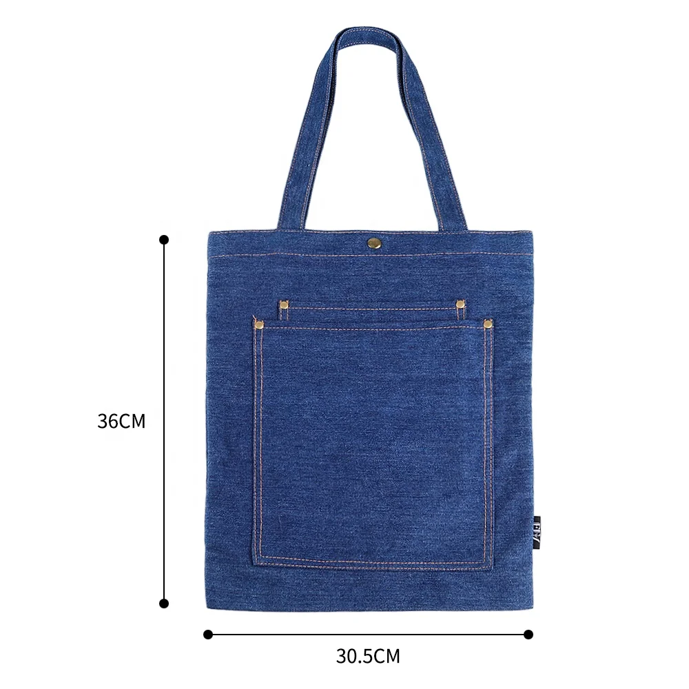 OEM/ODM Navy Blue Casual Jean Tote Bag Canvas Denim Shopping Tote Bag With Custom Printed Logo