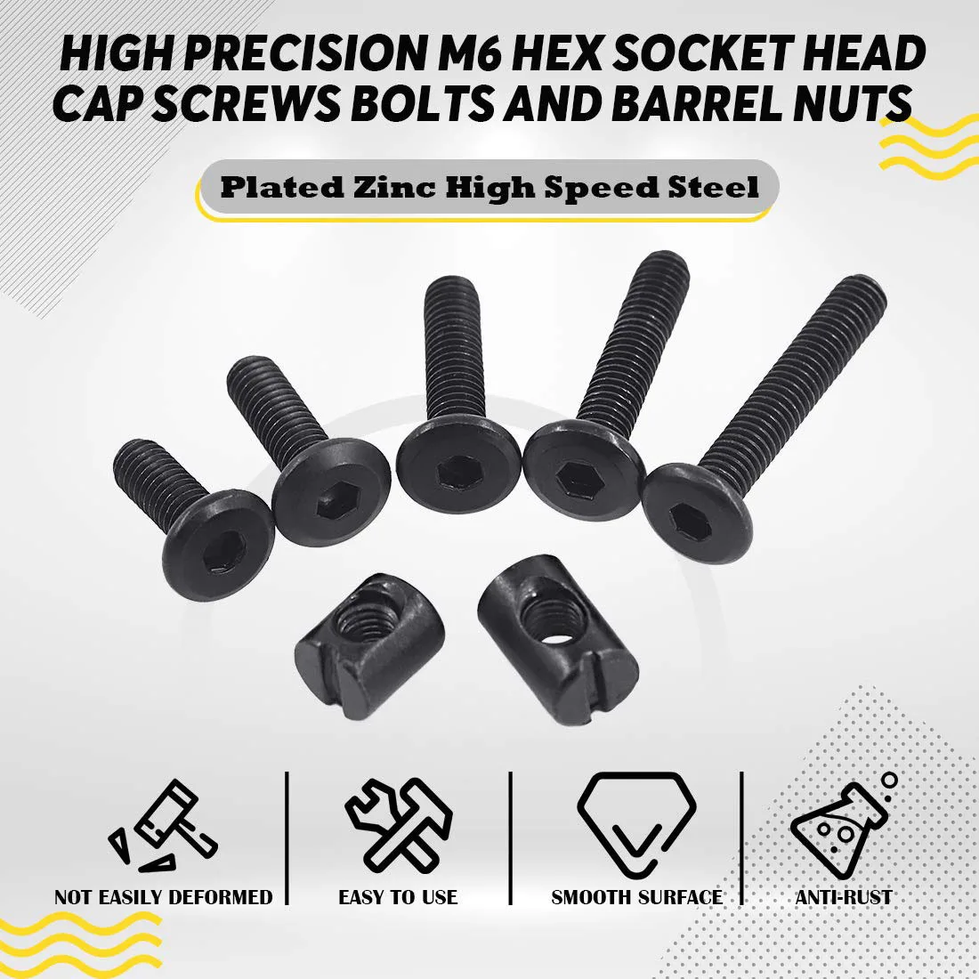 Hot Sale 122Pcs Black Chicago Screws Flat Head Hexagon Socket Head Furniture Screws Set M6 Bed Frame Screws Set
