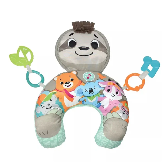 Comfortable soft cartoon animal game lie down pillow toy with rattle baby pillow u shape