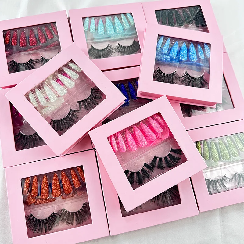 Wholesale fake nail custom private label nails bling luxury handmade false eyelashes press on nails and lashes sets with glue