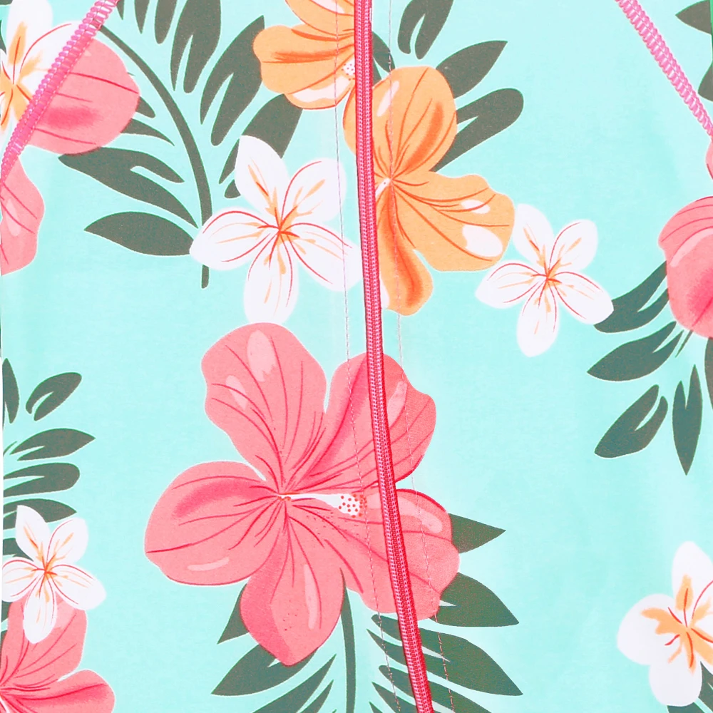 Baby Swimwear Girls Cyan Flower  UPF 50+ Kids Swimwear Long Sleeve Infant Swimsuit Beach Bathing Suit Rash Guards