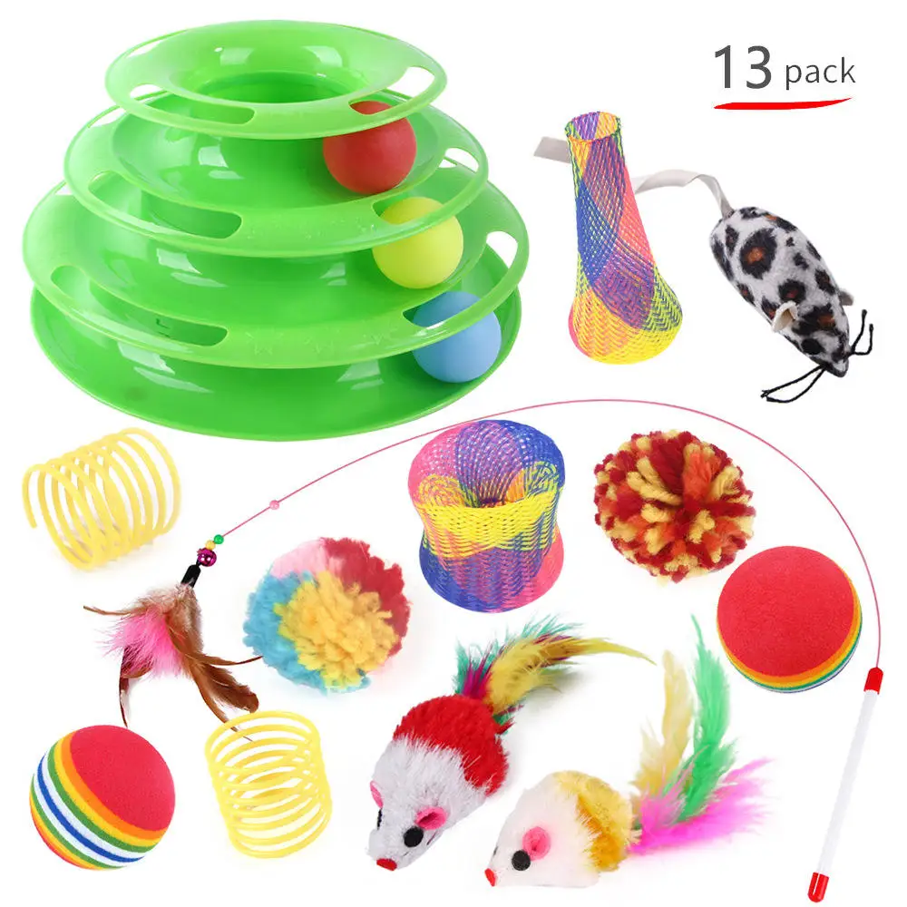 Amazon hot selling Pet Cat Puzzle Toy Set Cat Channel Funny Toy 13/15pcs  Free Shipping Combination Toys