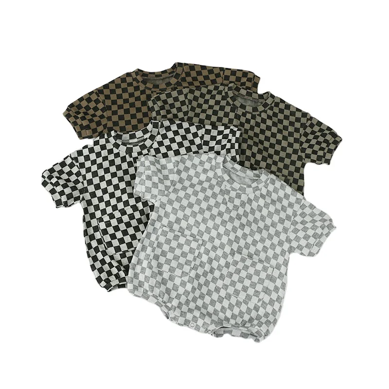 Летние джемперы с коротким рукавом для девочек оптовая продажа детские трикотажные шашки хлопковые комбинезоны