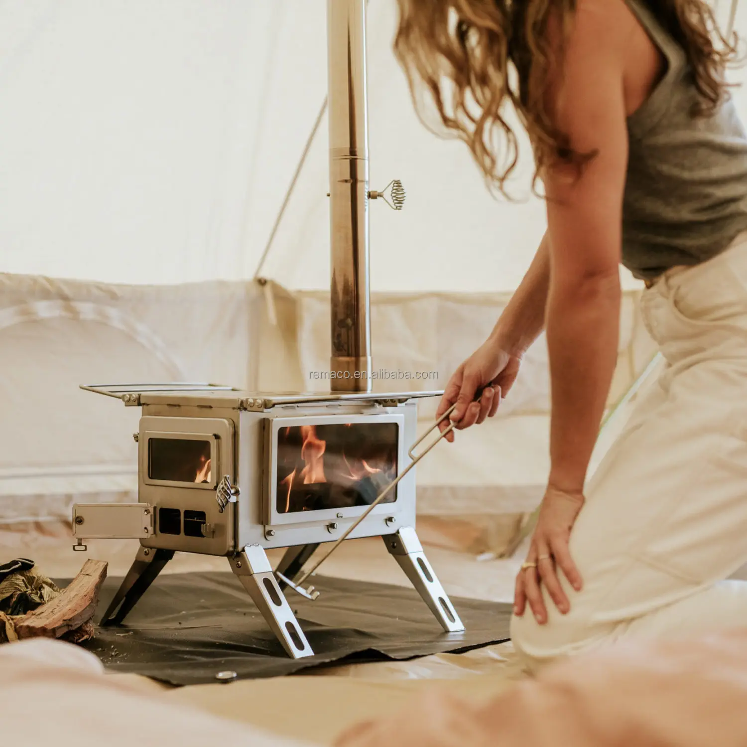 Remaco Hot Sell China Mini Small Wood Burning Cooking Warm Outdoor Camping Bell Tent Wood Stove For Camping