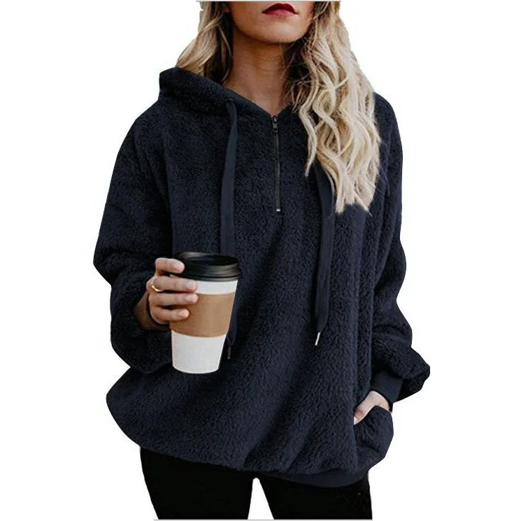 Hot Selling Fashionable Long Sleeve Zipper Winter Pullover Wholesale Fleece Hoodie Women Sweatshirt 2021