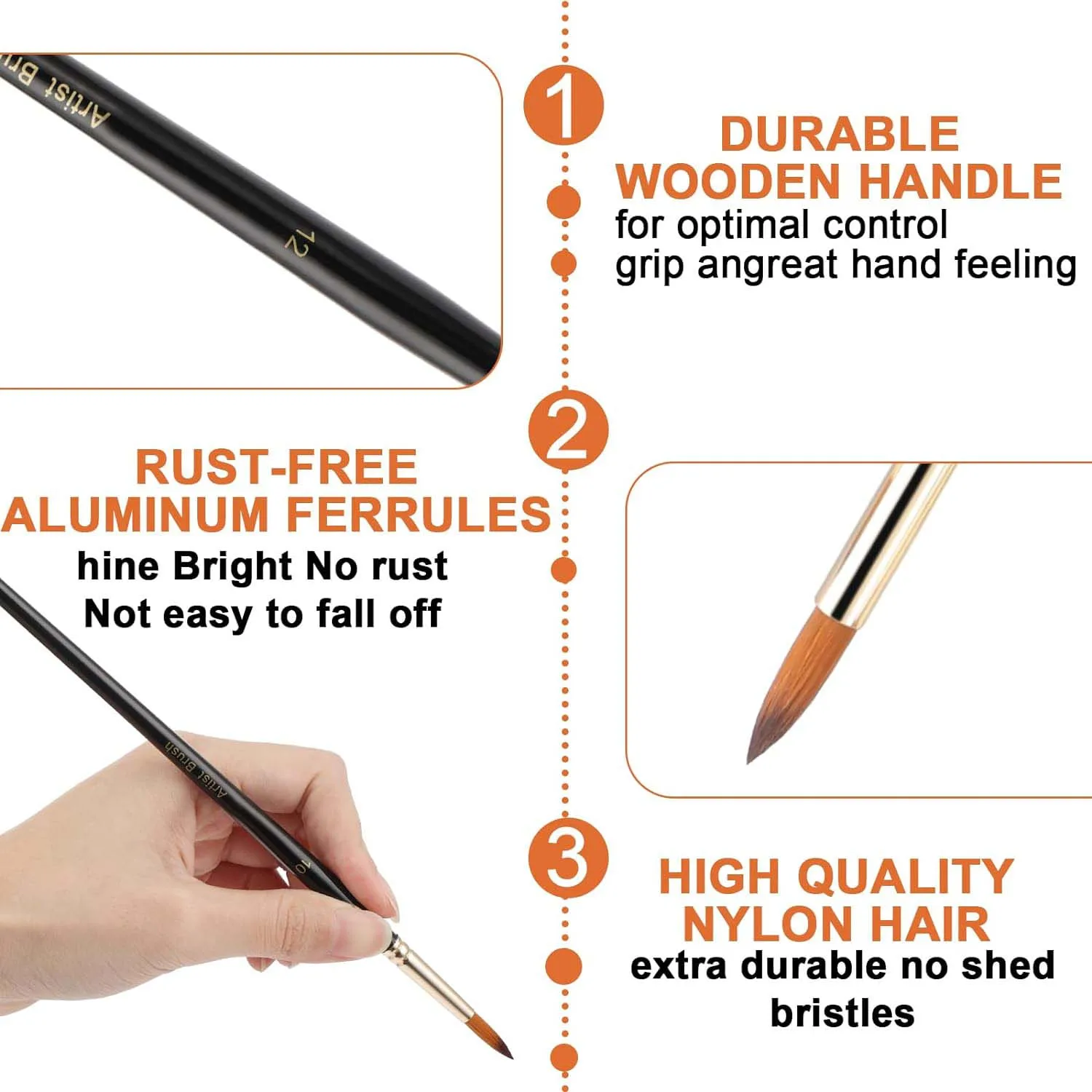 paint brushes 12 pcs art supplies round wood handle nylon hair paint brush set for acrylic watercolor oil artist painting