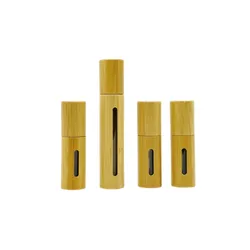 Popular 5ml 10ml 15ml matte clear amber roller bottles essential oil glass roller on bottle with bamboo cap
