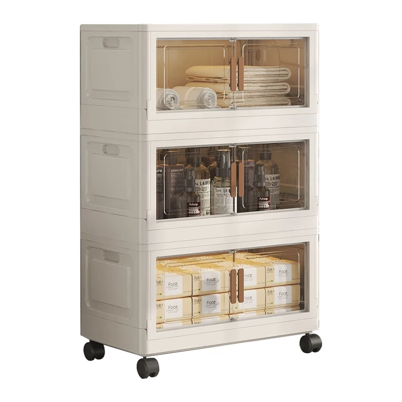 5-Layer PP PET Plastic Storage Rack Drawers with Wheels Home Bedroom Clothing Cabinet-for Wardrobe Space