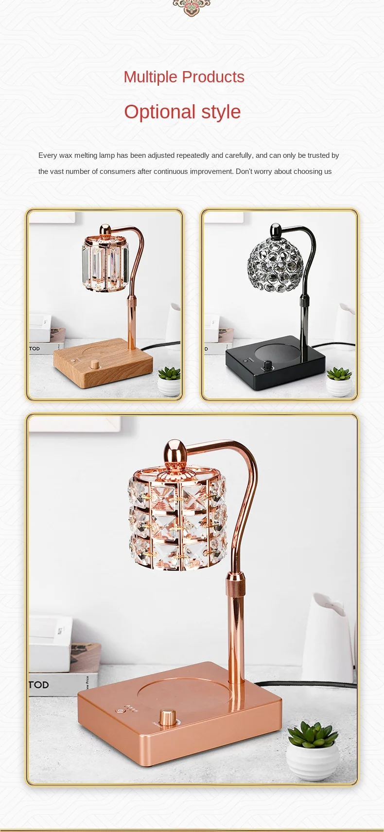 Wholesale Timing Top-down Home Office Use Elegant Crystal Lampshade Electric Candle Warmer Lamp