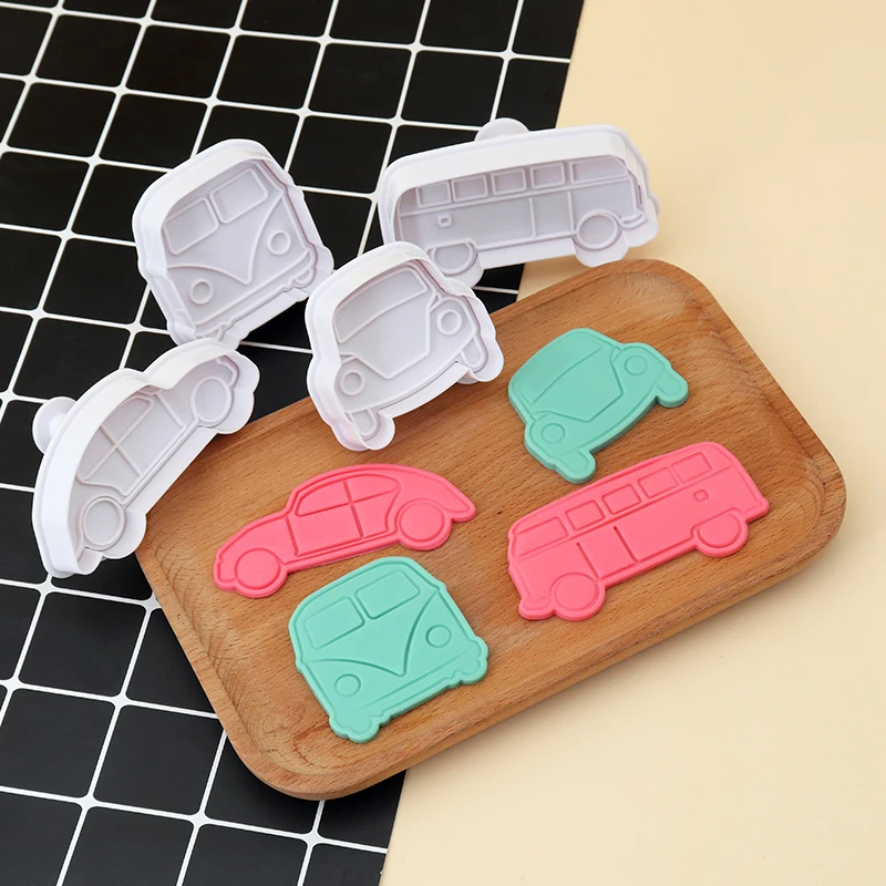 4Pcs/Set  Vehicle Car Plastic Cookie Cutter Cartoon Icing Cookie Mold DIY Baking Molds Baby Food