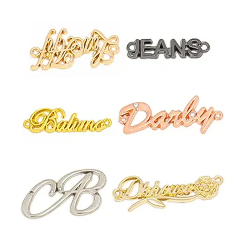 Custom Logo Engraved Fashion Metal Adhesive Labels For Apparel Jeans Clothing