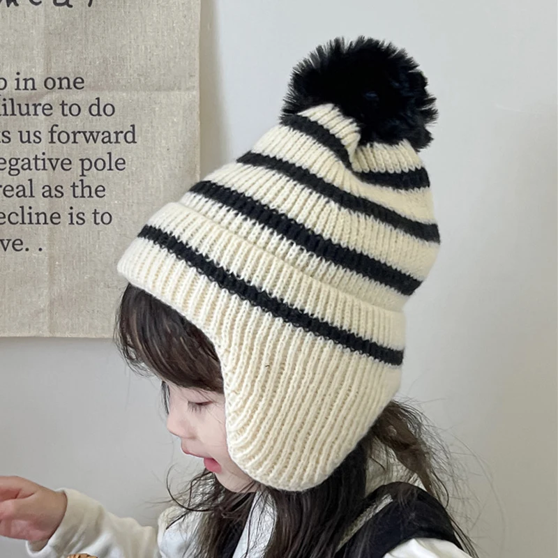 wholesale custom Kids Winter Hats for Newborn Boys Crochet Bonnet Toddler Girl Cap Children kids earflap beanies  Warmer Hat