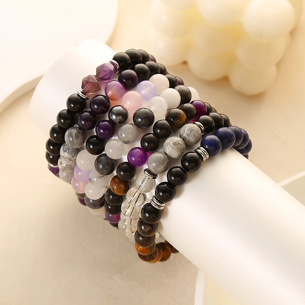 2024 new styles Fashion jewelry natural crystal gemstone elastic Green Purple Patchwork Gradient candy color Stone Bracelet