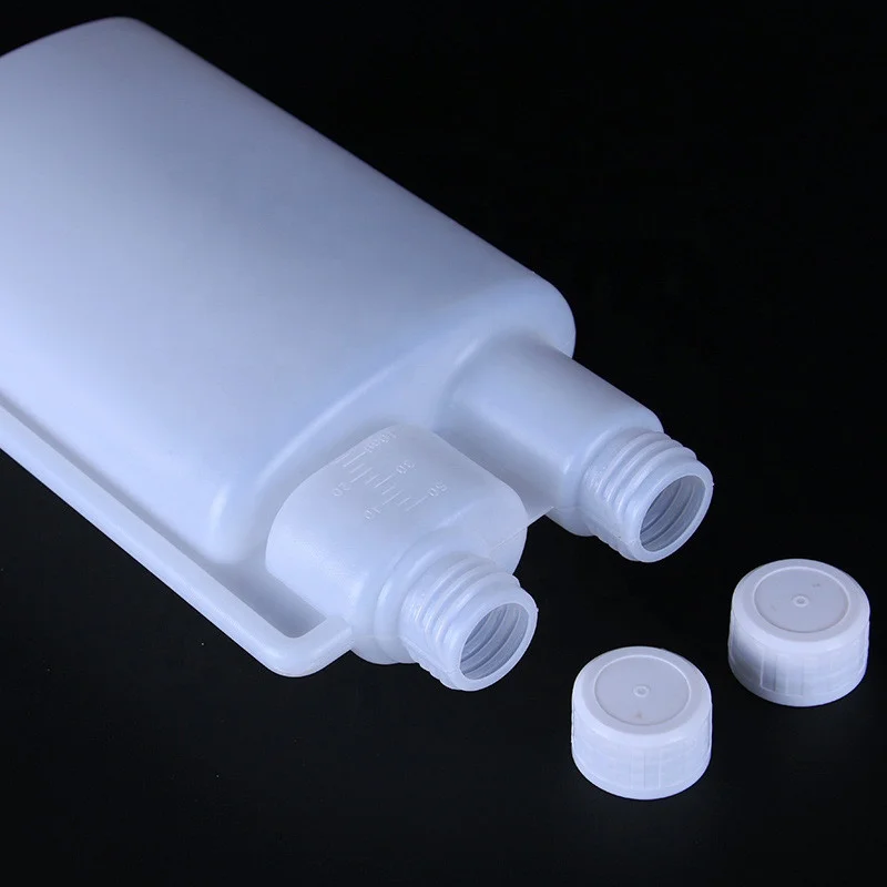 Лабораторная химическая белая пластиковая бутылка из полиэтилена HDPE с двумя двойными горлышками и двойным открыванием 100 мл 120 250 500 1000