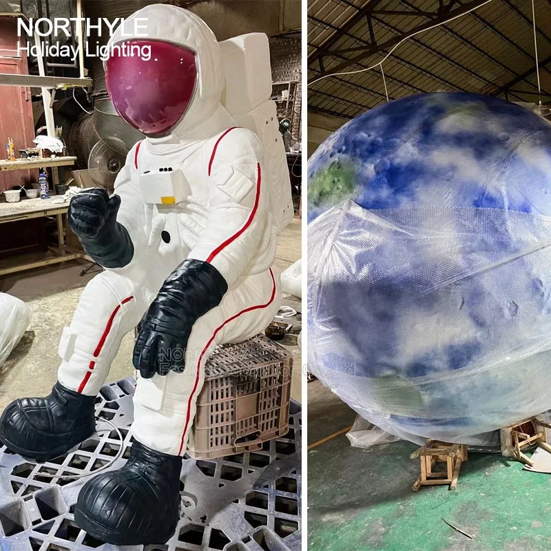 3D большая планета из стекловолокна скульптурная лампа венерина Марс луна Нептун статуя земли светодиодное освещение украшение для улицы