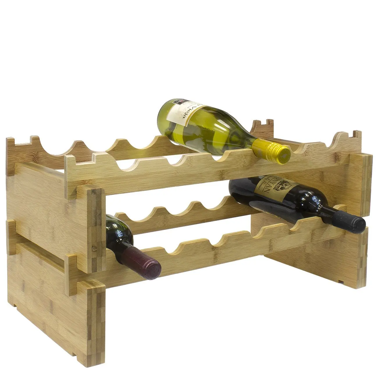 Bamboo Stackable Modular Wine Rack Large Capacity Stackable Storage Stand Display Shelves Wooden Wine Holder Perfect for Home