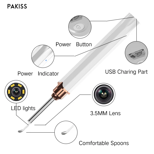 Pakiss Practical Baby Ear Wax Remover Machine Tool With Endoscope And Camera