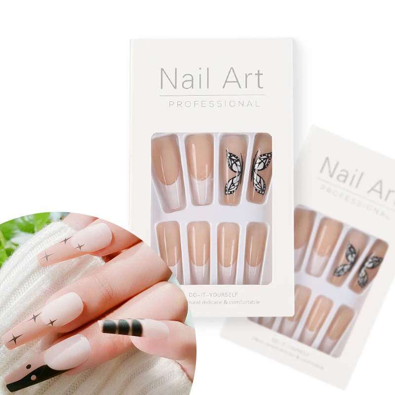 ROSALIND extra long fancy press on gel polish nails set quick reusable 24pcs stick on false nails kit with jelly adhesive