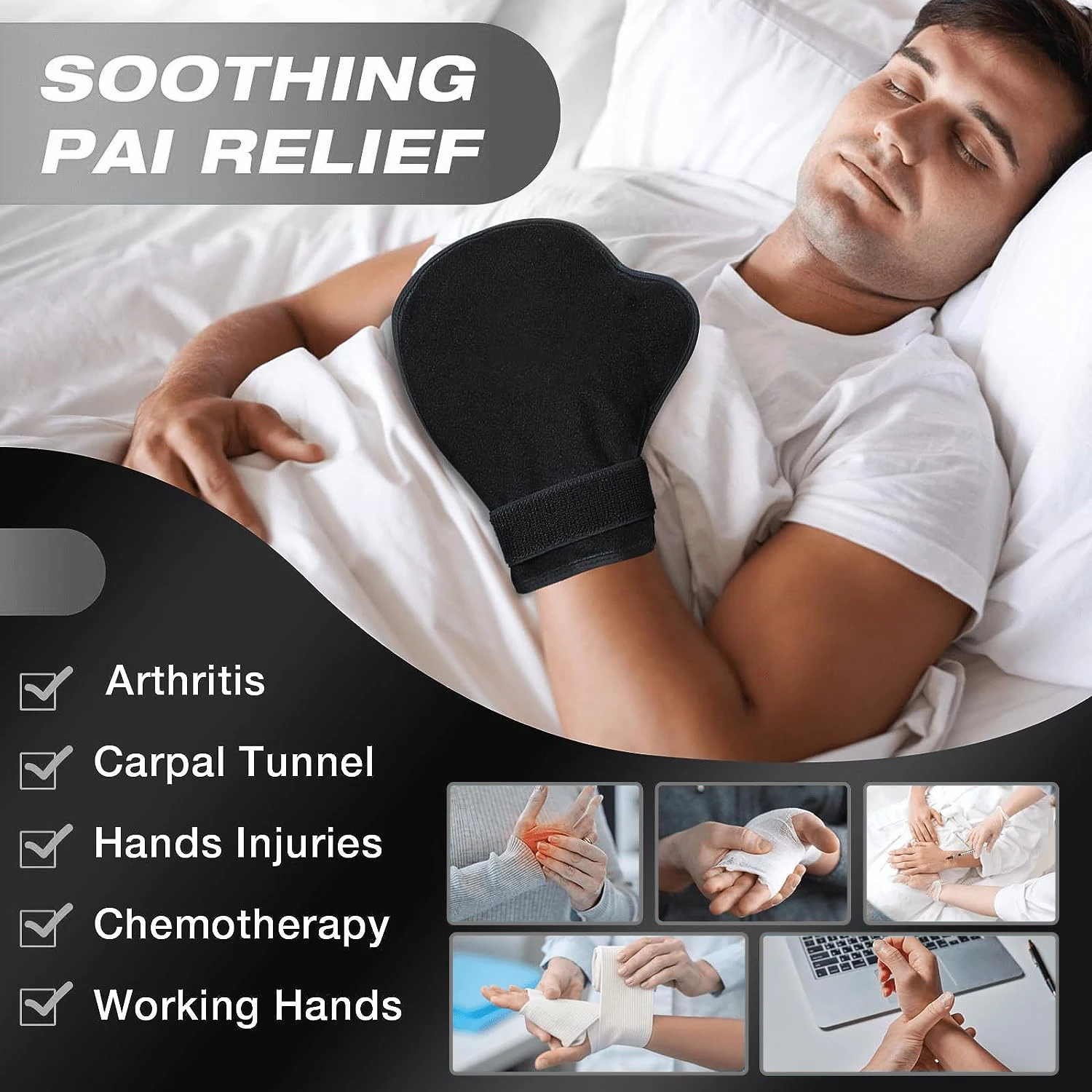 2023 Hot Selling Products Black Color Reusable Cold Mittens Pain Relief 2 Gel Ice Packs Hand Cold Therapy Ice Gloves