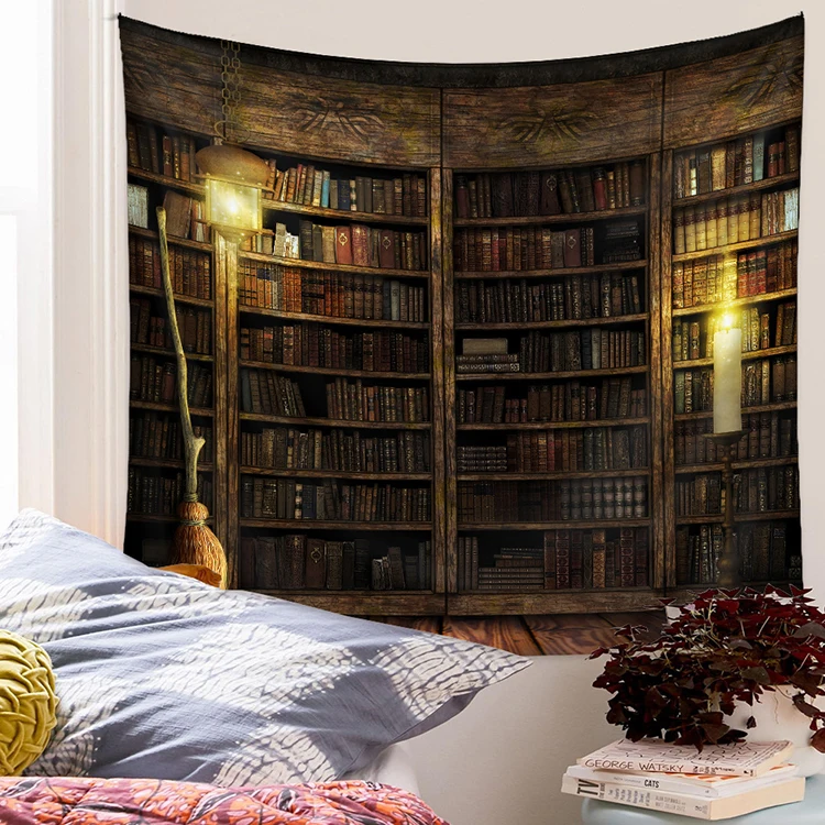 Ретро Библиотека книжная полка настенная комната для кабинета винтажный художественный принт гобелен