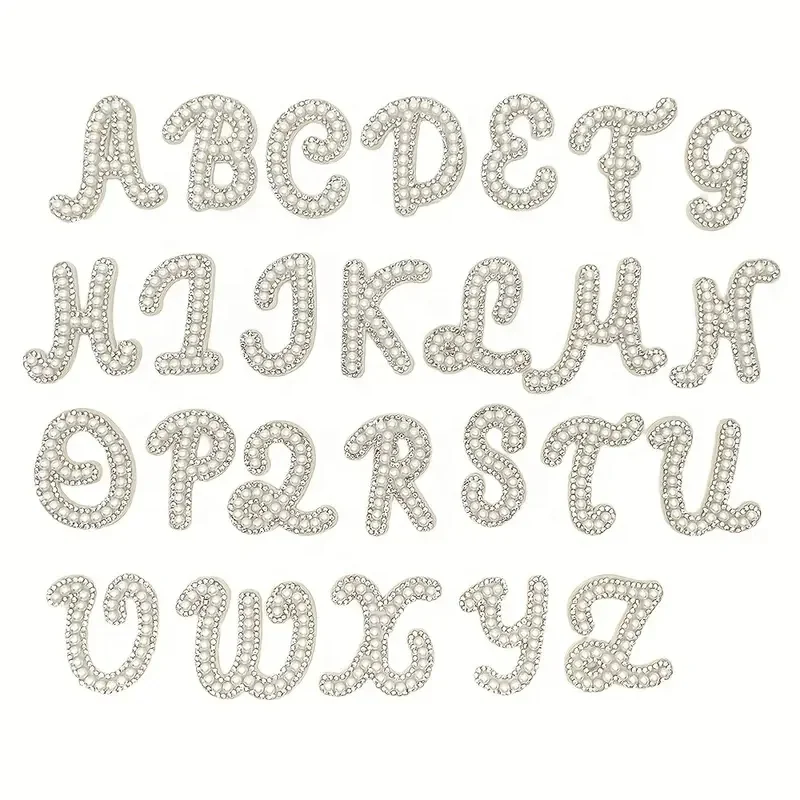 Sparkle Rhinestone Elegant Pearl Iron Patch Letter Bride Rhinestone Decal Pearl English Alphabet bling letter applique