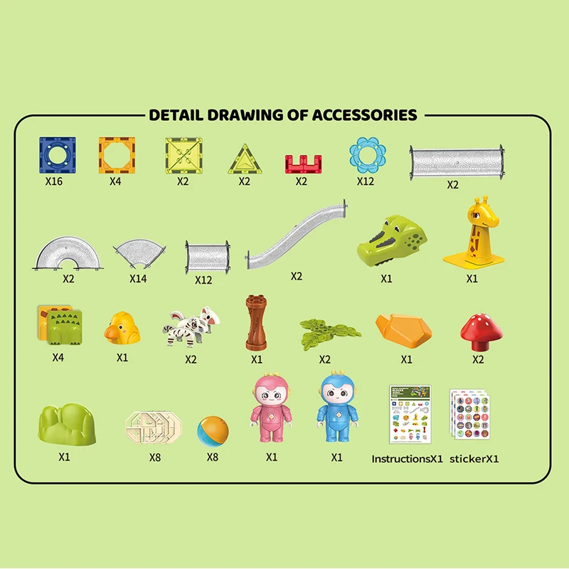 Children Educational Toy Zoo Marble Magnetic Building Blocks Toys For Kids Birthday Gift Toys