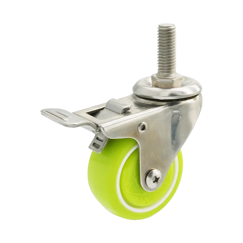 Wholesale 304 SS fork PU caster wheel manufacturer stainless steel 1.5/2 inch green casters wheel with brake