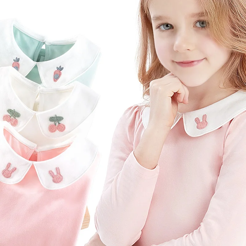 
2020 cute rabbit girls tshirt tops doll collar peter pan collar base shirts for kids 
