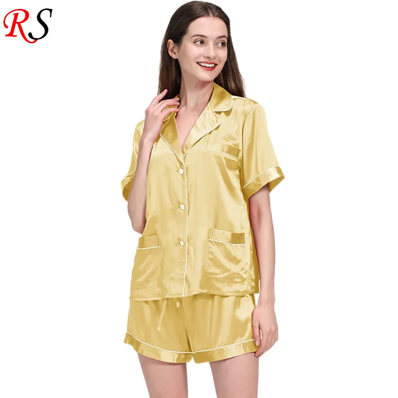 Luxury Ladies Night Wear Set 2Pcs Short Summer Sleepwear Women Satin Silk Pajamas