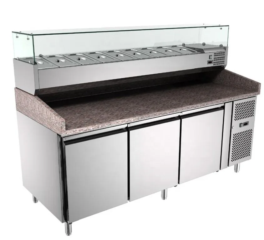 Marble top Refrigerated Pizza prep Counter with salad bar Chiller