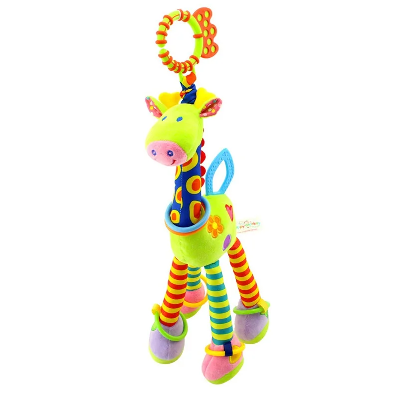 New arrival soft baby crib hanging rattles toys music baby stroller pendant plush giraffe rattle