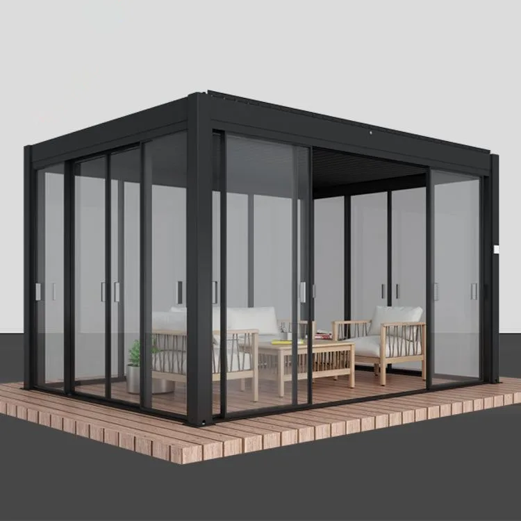 Professional Waterproof  Windproof Glass Doors System Pergola Bioclimatique Outdoor Gazebo