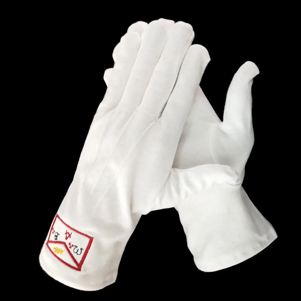 White 100% Cotton Formal Marching Parade Masonic Embroidered Gloves