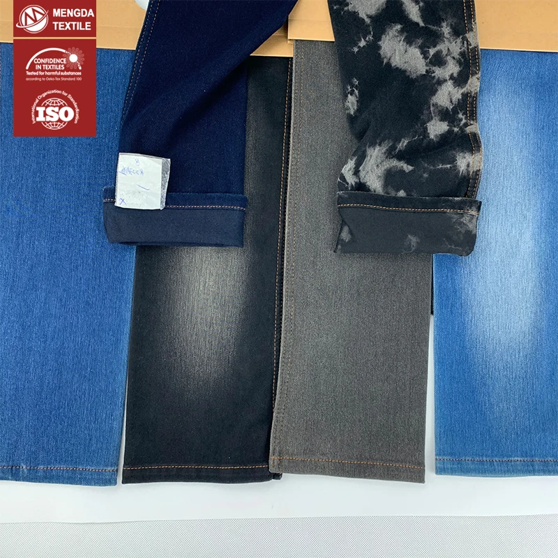 Высокоэластичная черная джинсовая ткань, хлопковая джинсовая трикотажная ткань