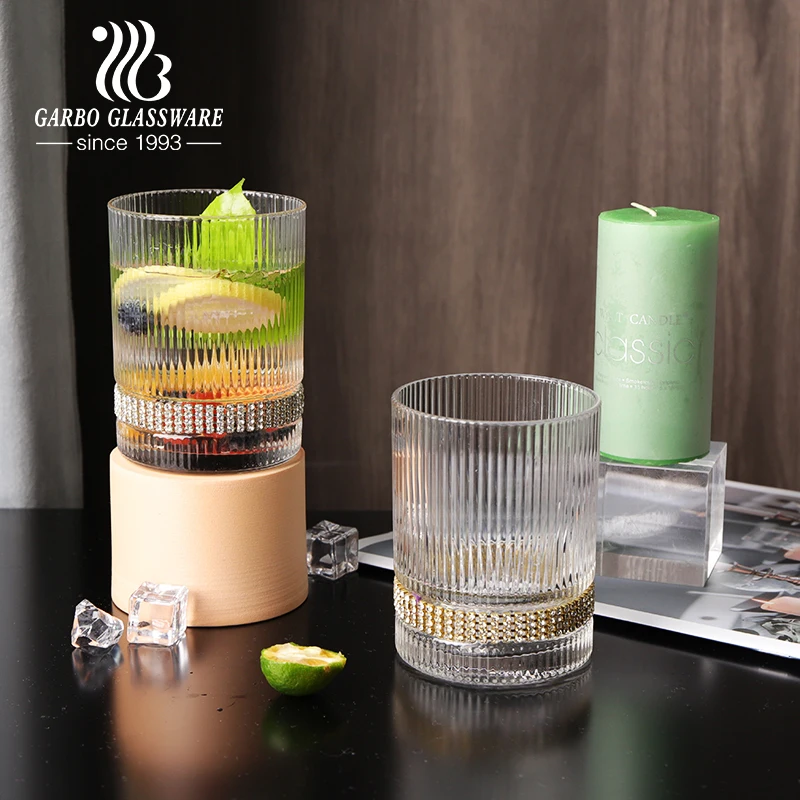 Handmade glass cup with decorative gold design V shape wine glasses bar use glassware cocktail wine glass for party