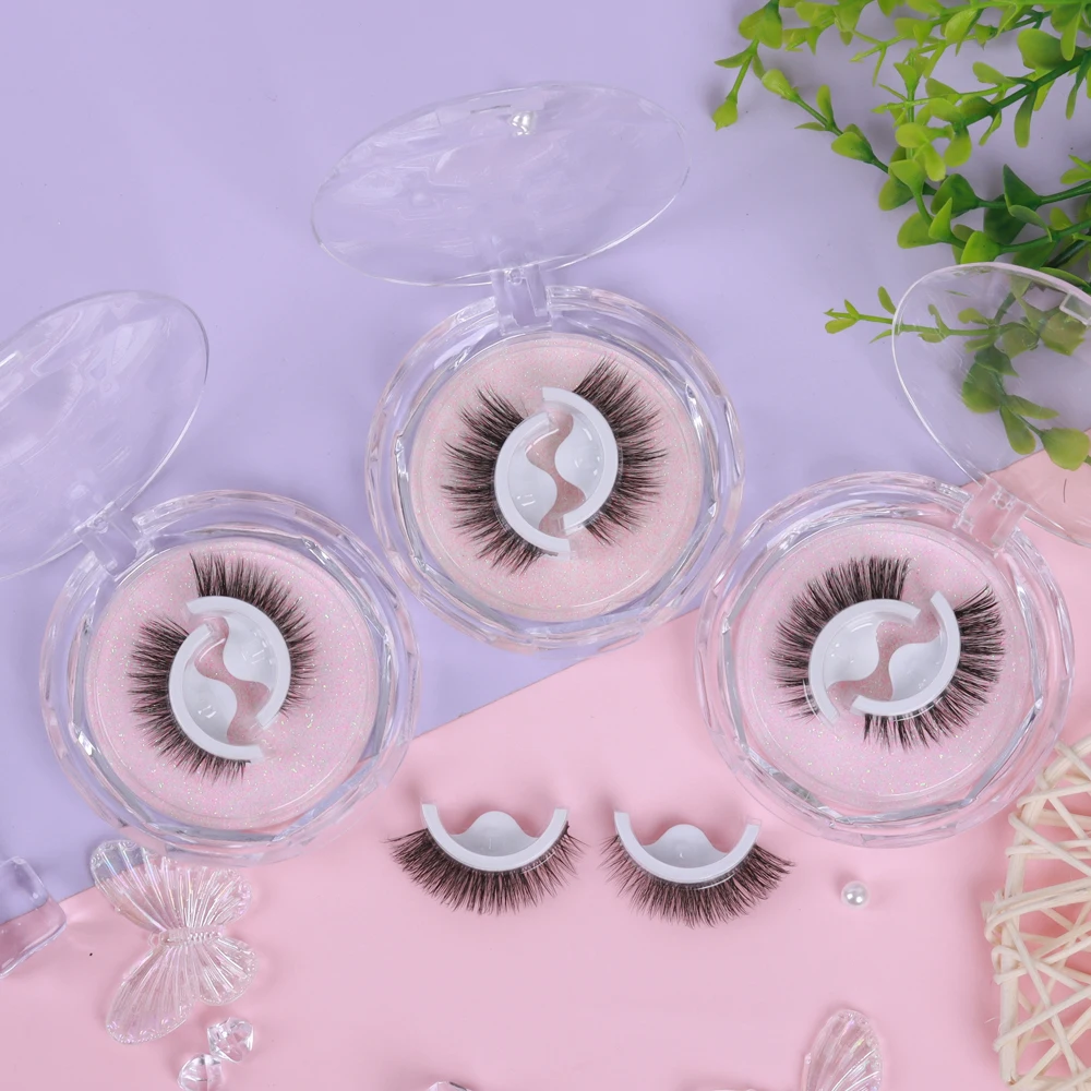Easy to Wear No Glue Faux Mink Lashes Curly Thick Wispy Eyelash Reusable Glue Free Self Adhesive Lashes
