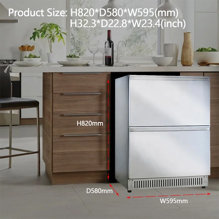 Оптовая продажа из нержавеющей стали Открытый напиток Undercounter холодильник с двумя ящиками